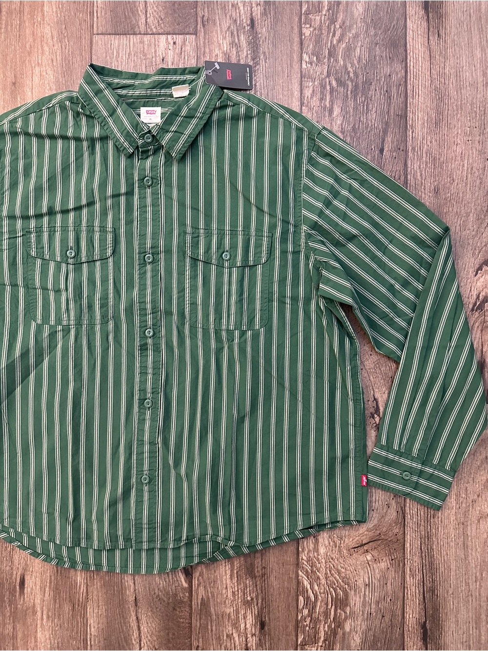 Levi's Relaxed Crop Casual Formal Button-Down Shirt Men’s XL Striped Green